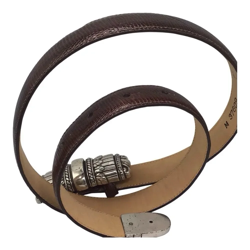 Brighton Women’s Brown Embossed Leather Belt Silver Tone Buckle Size M